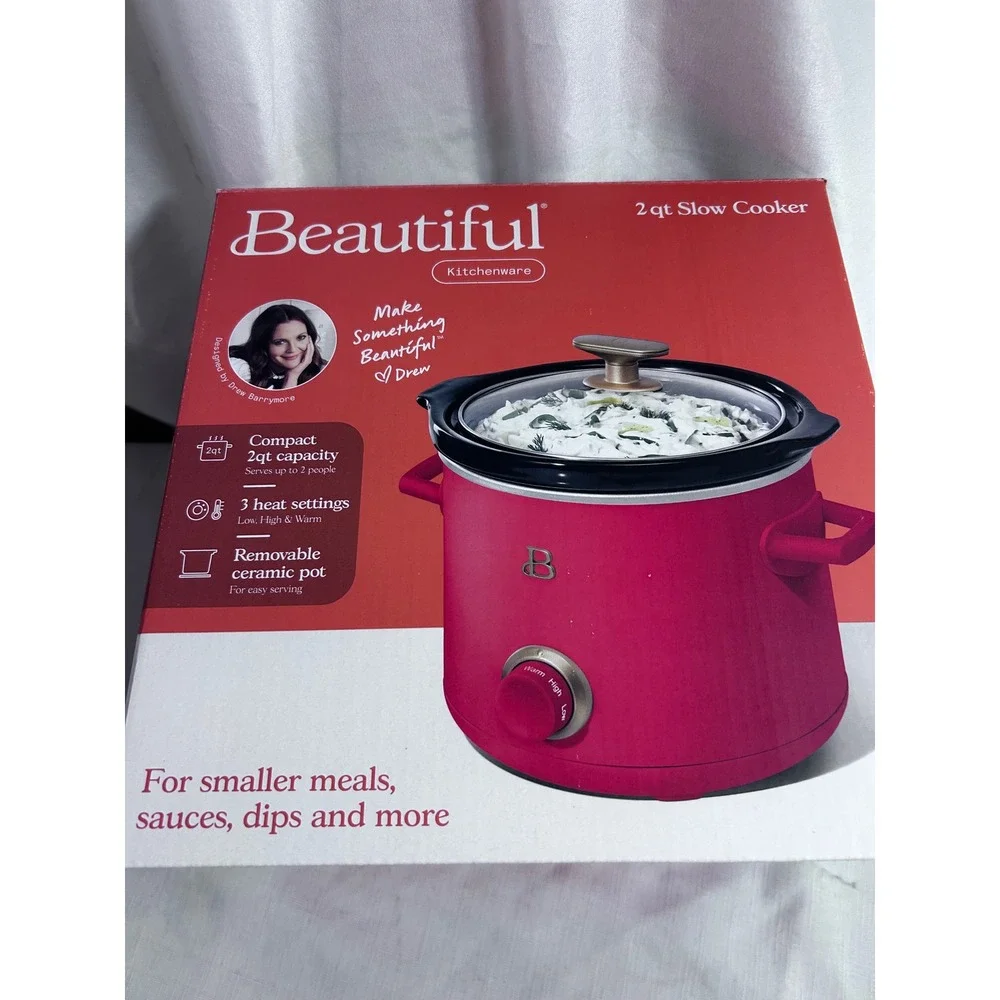 Beautiful Slow Cooker 2qt Tomato Red Ceramic Pot Drew Barrymore Kitchenware